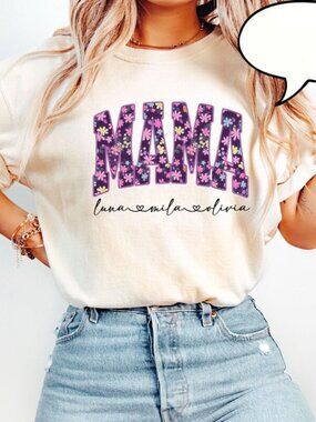 Mama With Kids Name T-Shirt, Custom Floral Mama Shirt, Mothers Day Gift